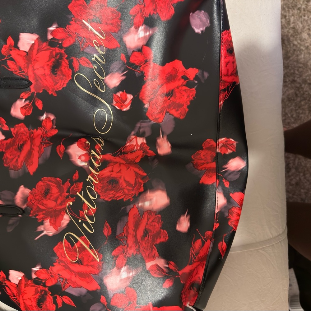 Victoria's Secret Black Bag with Red Floral Design